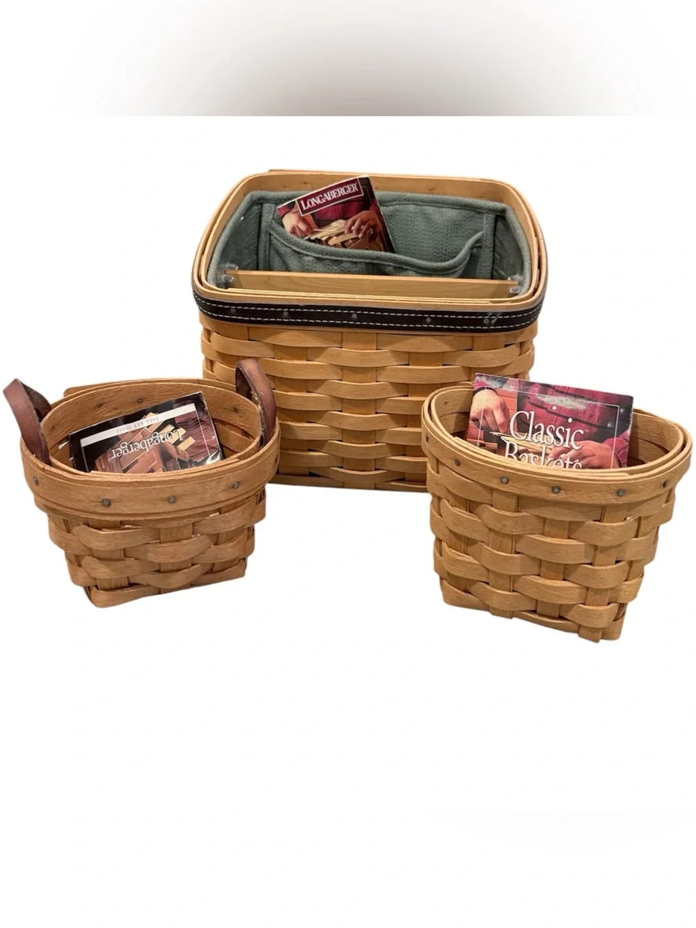 3 Longaberger Collection handcrafted wood baskets